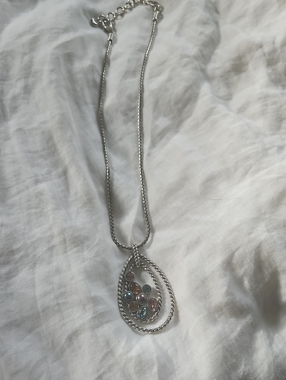 Brighton Silver Teardrop Pendant Necklace with Pastel Gemstones
